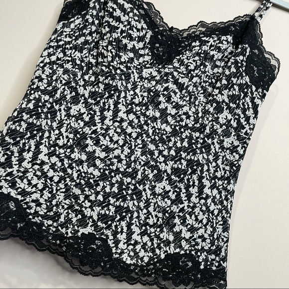 vintage Y2k Ann Taylor silk lace tank top black white floral 4 Zip Side - Picture 2 of 9